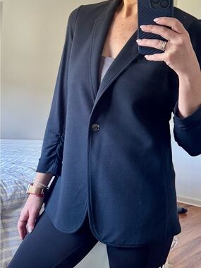 Theory Soft Tailored Blazer 3/4 Ruched Sleeve Black Single-Breasted Size M
